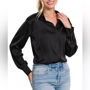 Elegant Black Satin Blouse